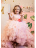 Feifei Sleeves Blush Pink Tulle Ruffled Flower Girl Dress